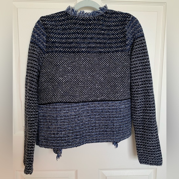 Chico’s Women’s Cotton Wool Blend Fringe Hem Lined Blazer Jacket Sz 1 - Picture 7 of 12